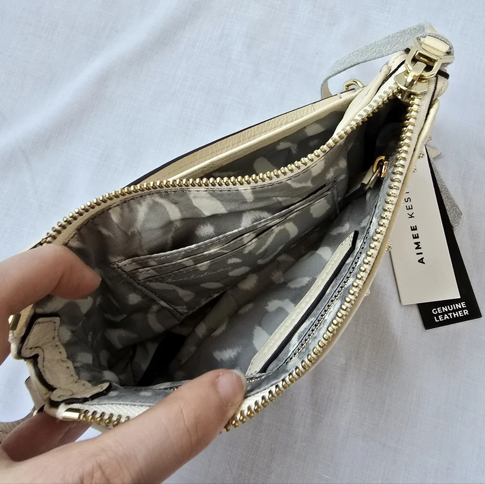 Aimee Kestenberg▪️Fiery Novelty Pouchette Sandy Laser Cut Leather Wristlet Purse - Picture 5 of 9